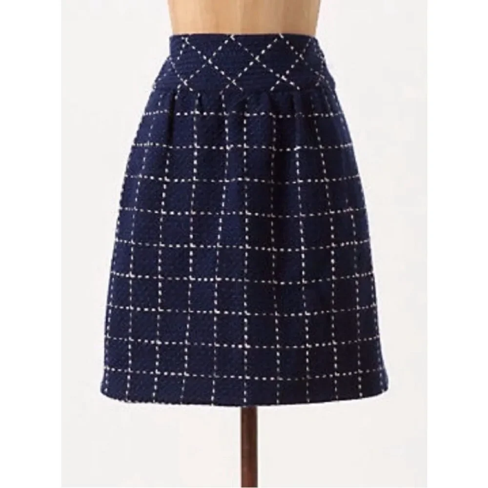Maeve Anthropologie Wool Tweed Converging Bits Skirt Navy in Navy Blue Size 4